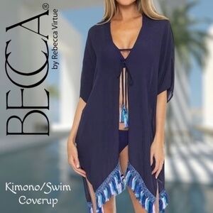 Becca By Rebecca Virtue Wayfarer V-Neck Short Sleeve Kimono/Swim Cover Up